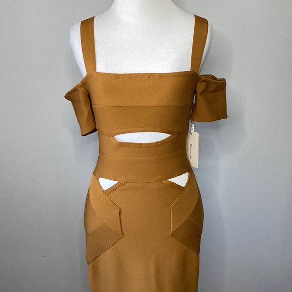 NWT Golden Knitted Body Con Dress with Cutouts @The King Kouture Med - Picture 6 of 9